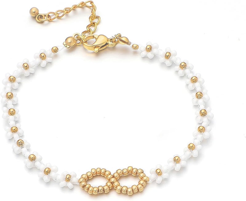 Pymach Store Dainty Gold Plated Pearl Crystal Beaded Bracelets Set for Women 14K Gold Plated Bead Pearl Beads Bracelet Stackable Paperclip Link Chain Bracelets Gold Plated Bracelets for Women Trendy Jewelry - Image 1